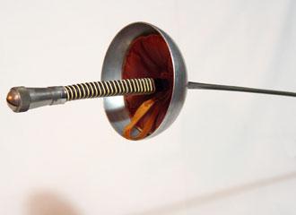 French Dueling Sword, close-up of hilt, showing pad and martingale. French Dueling Sword, close-up of hilt, showing pad and martingale.